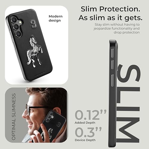 PULOKA - Mobile Cover Compatible for Samsung S25 - Horse Embroidery - Sleek & Stylish - Protective & Anti Scratch Phone Cover Vegan Leather Back Case - Men & Women - Santa Barbara Polo (Black) - Image 2