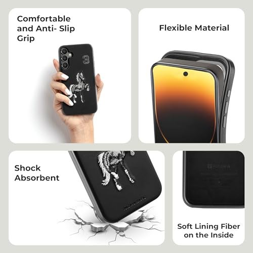 PULOKA - Mobile Cover Compatible for Samsung S25 - Horse Embroidery - Sleek & Stylish - Protective & Anti Scratch Phone Cover Vegan Leather Back Case - Men & Women - Santa Barbara Polo (Black) - Image 4