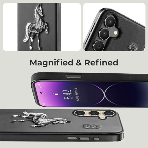 PULOKA - Mobile Cover Compatible for Samsung S25 - Horse Embroidery - Sleek & Stylish - Protective & Anti Scratch Phone Cover Vegan Leather Back Case - Men & Women - Santa Barbara Polo (Black) - Image 5