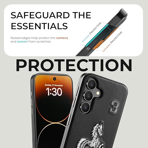 PULOKA - Mobile Cover Compatible for Samsung S25 - Horse Embroidery - Sleek & Stylish - Protective & Anti Scratch Phone Cover Vegan Leather Back Case - Men & Women - Santa Barbara Polo (Black) - Image 3