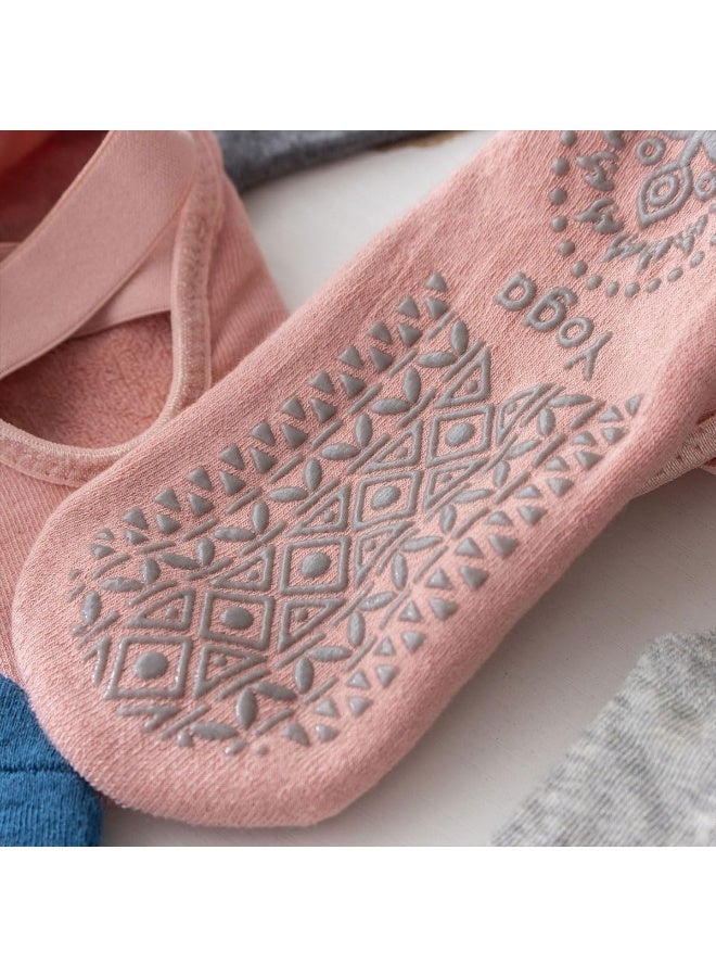 ECVV ECVV 4 Pairs Yoga Socks For Kids, Pilates Grips Socks Non-Slip Grips & Straps Ideal for Pilates, Pure Barre, Ballet, Dance, Barefoot Workout - Image 5