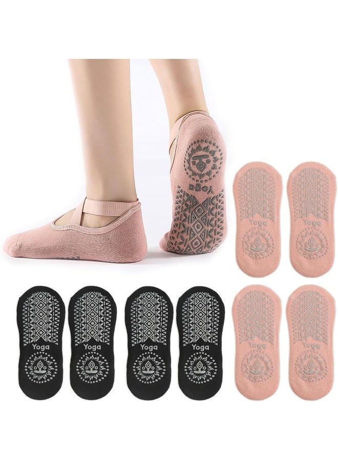 ECVV ECVV 4 Pairs Yoga Socks For Kids, Pilates Grips Socks Non-Slip Grips & Straps Ideal for Pilates, Pure Barre, Ballet, Dance, Barefoot Workout - Image 1