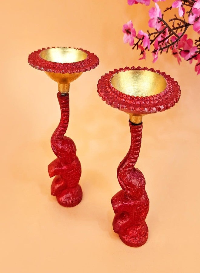 SATVIK STORE ساتفيك، قطعتان من ديا الفيل متعدد الألوان، ديا معدني للطاولة، حامل شموع لاكشمي، ديكور هندي تقليدي لعيد الميلاد، ديكور منزلي، معبد، مكتب، هدية ترحيب بمنزل جديد - Image 2