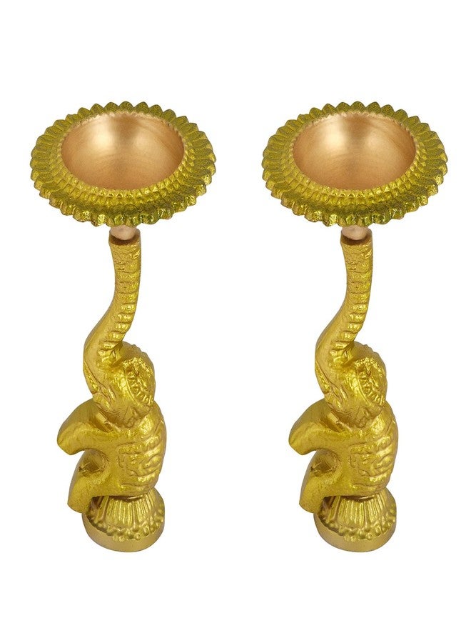 SATVIK STORE ساتفيك، قطعتان من ديا الفيل متعدد الألوان، ديا معدني للطاولة، حامل شموع لاكشمي، ديكور هندي تقليدي لعيد الميلاد، ديكور منزلي، معبد، مكتب، هدية ترحيب بمنزل جديد - Image 4