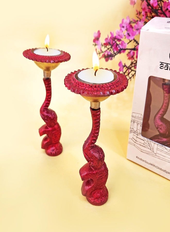 SATVIK STORE ساتفيك، قطعتان من ديا الفيل متعدد الألوان، ديا معدني للطاولة، حامل شموع لاكشمي، ديكور هندي تقليدي لعيد الميلاد، ديكور منزلي، معبد، مكتب، هدية ترحيب بمنزل جديد - Image 1
