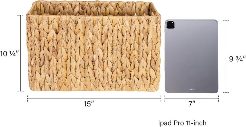 StorageWorks Hand-Woven Magazine Holder, Magazine Wicker Basket for Bathroom, Office, Rattan Magazine Holder, Natural Water Hyacinth, 1 Pack - Image 4