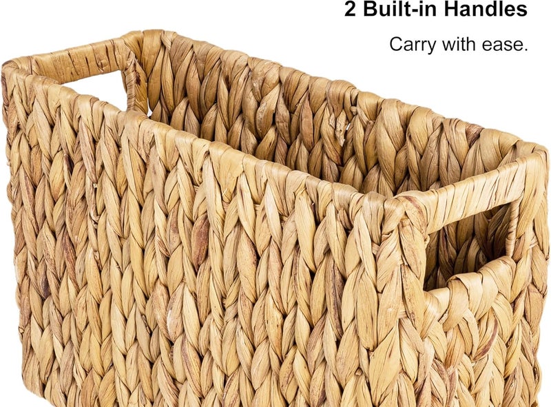 StorageWorks Hand-Woven Magazine Holder, Magazine Wicker Basket for Bathroom, Office, Rattan Magazine Holder, Natural Water Hyacinth, 1 Pack - Image 2