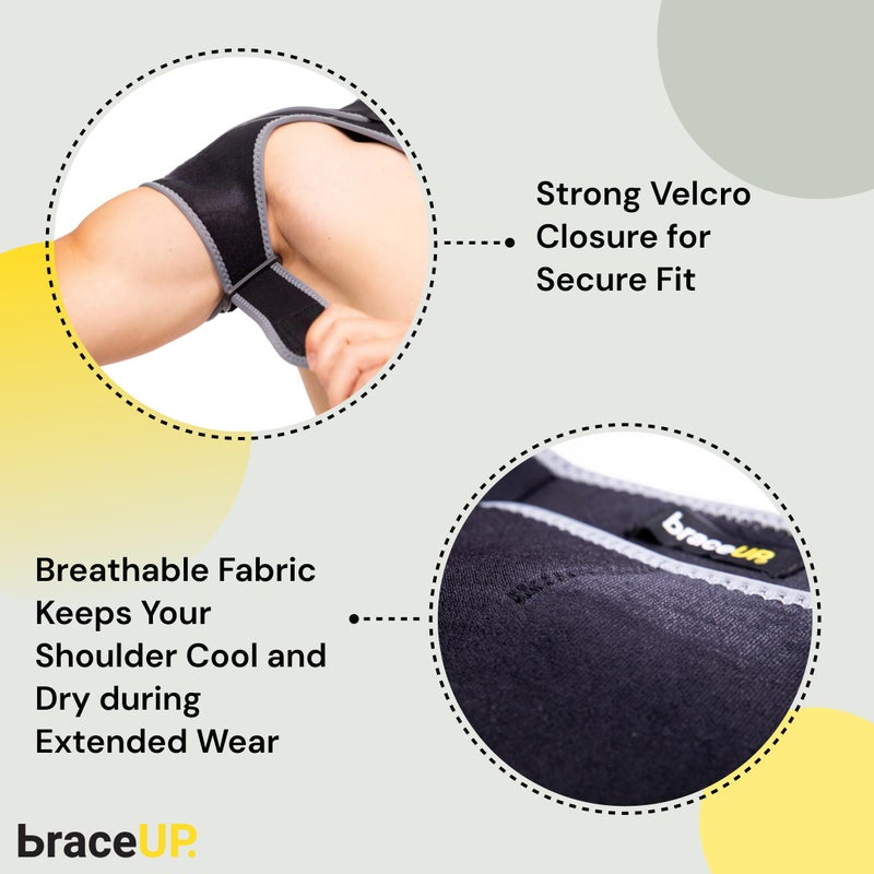 BraceUP Shoulder Brace with Adjustable Support and Ice Pad Pocket for Pain Relief, Rotator Cuff Recovery, and Injury Prevention - Ideal for Men and Women, One Size Fits Most - Image 4