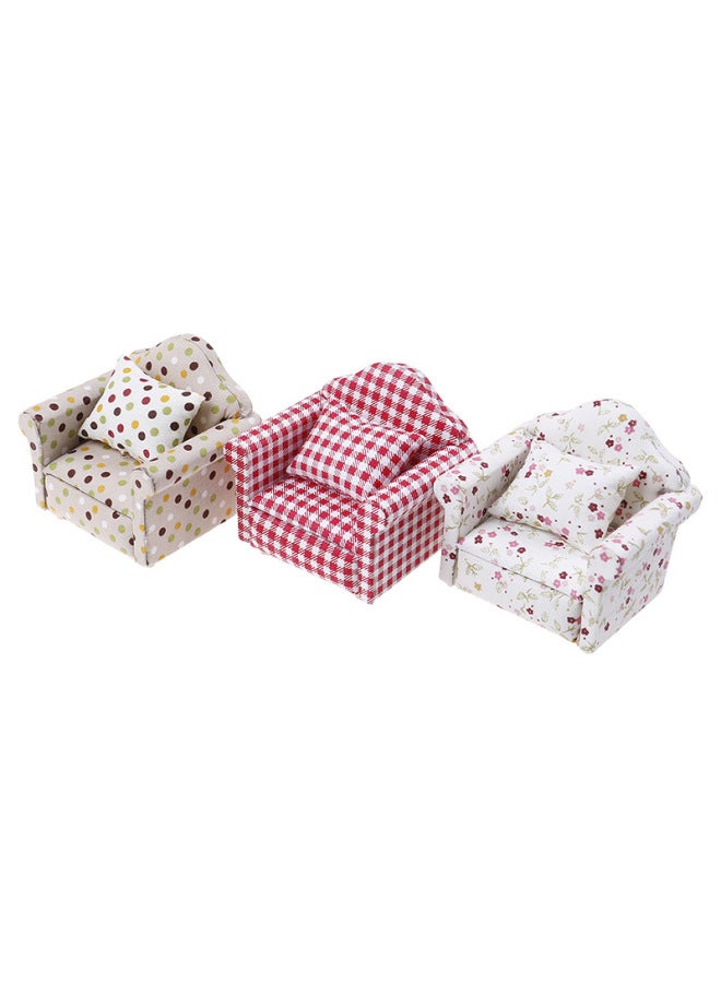 1:12 Doll House Dollhouse Mini Furniture Living Room Scene Model Small Floral Fabric Single Person Sofa-Height:Plaid Single Sofa - Image 4