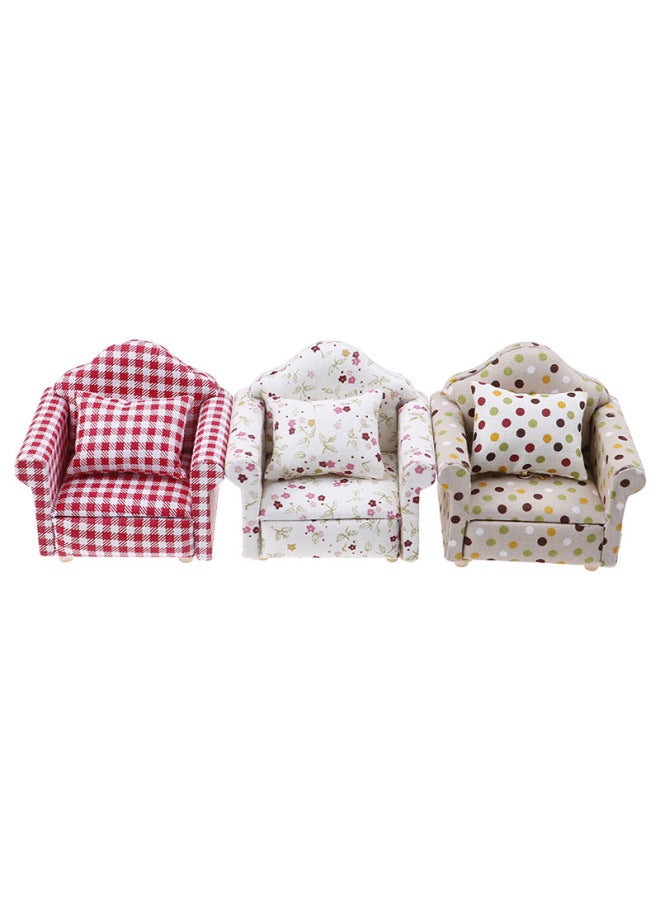 1:12 Doll House Dollhouse Mini Furniture Living Room Scene Model Small Floral Fabric Single Person Sofa-Height:Plaid Single Sofa - Image 3
