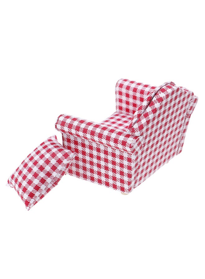 1:12 Doll House Dollhouse Mini Furniture Living Room Scene Model Small Floral Fabric Single Person Sofa-Height:Plaid Single Sofa - Image 5