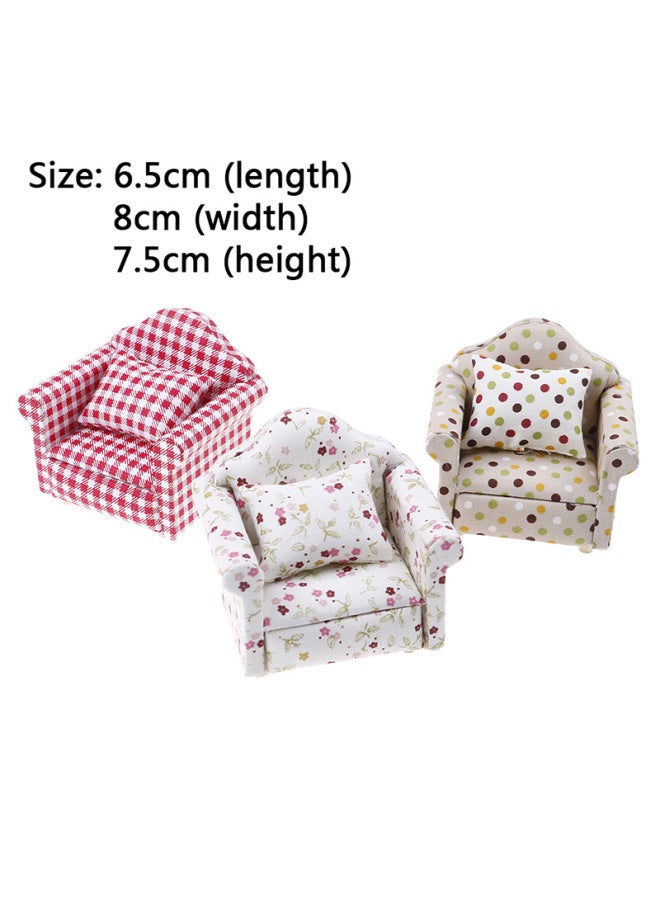 1:12 Doll House Dollhouse Mini Furniture Living Room Scene Model Small Floral Fabric Single Person Sofa-Height:Plaid Single Sofa - Image 2