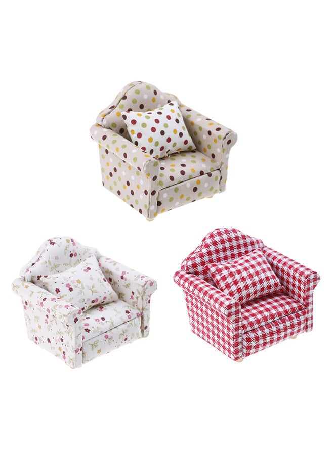 1:12 Doll House Dollhouse Mini Furniture Living Room Scene Model Small Floral Fabric Single Person Sofa-Height:Plaid Single Sofa - Image 1