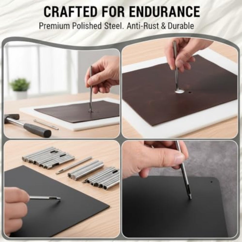 Heavy Duty Leather Hole Punch Tool Set, 22pcs Round Hole Punches 0.5-12mm for Leather, Belts, Watch Bands, Canvas, Paper, Plastic Crafts, Professional Leatherworking Kit - Image 5