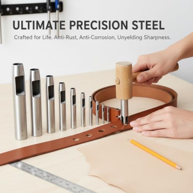 Heavy Duty Leather Hole Punch Tool Set, 22pcs Round Hole Punches 0.5-12mm for Leather, Belts, Watch Bands, Canvas, Paper, Plastic Crafts, Professional Leatherworking Kit - Image 2