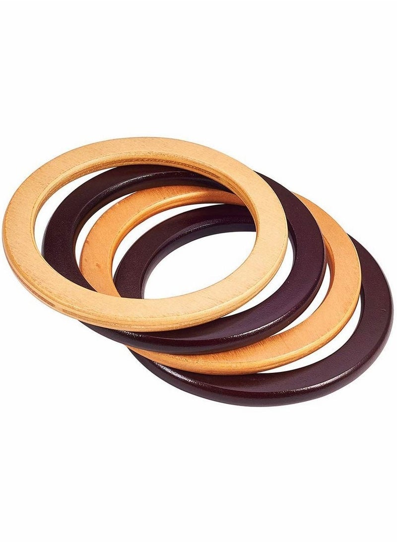 Wooden Bag Handles, 4 Pcs Round Shaped Replacement Purse Handles, 13.5 cm Handbag DIY Accessories  - Image 1
