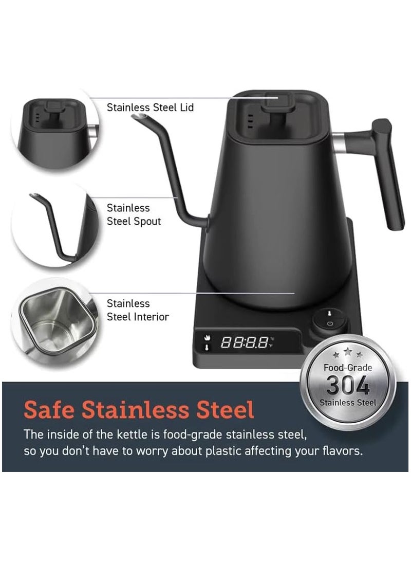 Electric Gooseneck Kettle,Pour Over Kettle for Coffee Tea Brewing,Electric Temperature Control Gooseneck Kettle, 1200W,1L, Matte Black - Image 5