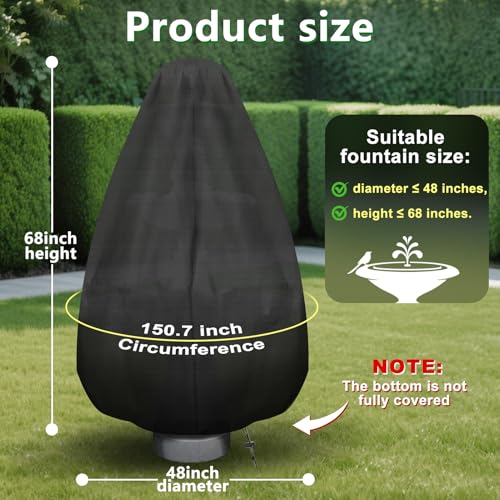 Svepndic 68Hx48D''Fountain Cover, 420D Oxford Cloth Garden Statue Cover,Fountain Protector with Drawstring Weather Resistant for Winter Outdoor Patio Fountain - Image 2