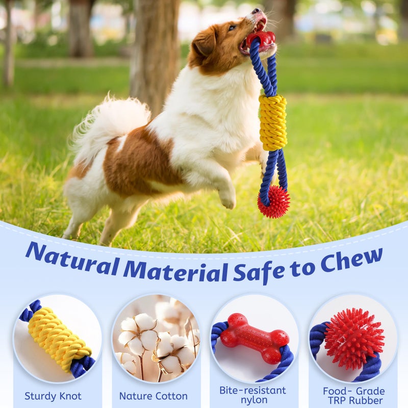 Aitmexcn Interactive Dog Rope Toys Tug of War, Tough Dog Toys for Large, Medium & Small Dogs, 100% Cotton Chew Toys for Boredom, Pull Ball Rope Teeth Cleaning - Image 3