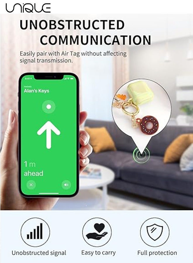 يونيك 2 حزمة أبل Airtag كيشين دونات القضية لحالة واقية AirTag، سيليكون واقية حالة حامل آمن مع حلقة مفتاح، حامل الخدش المضادة للسقوط، مكافحة فقدت الملحقات سلسلة المفاتيح للأطفال الأليفة - Image 3