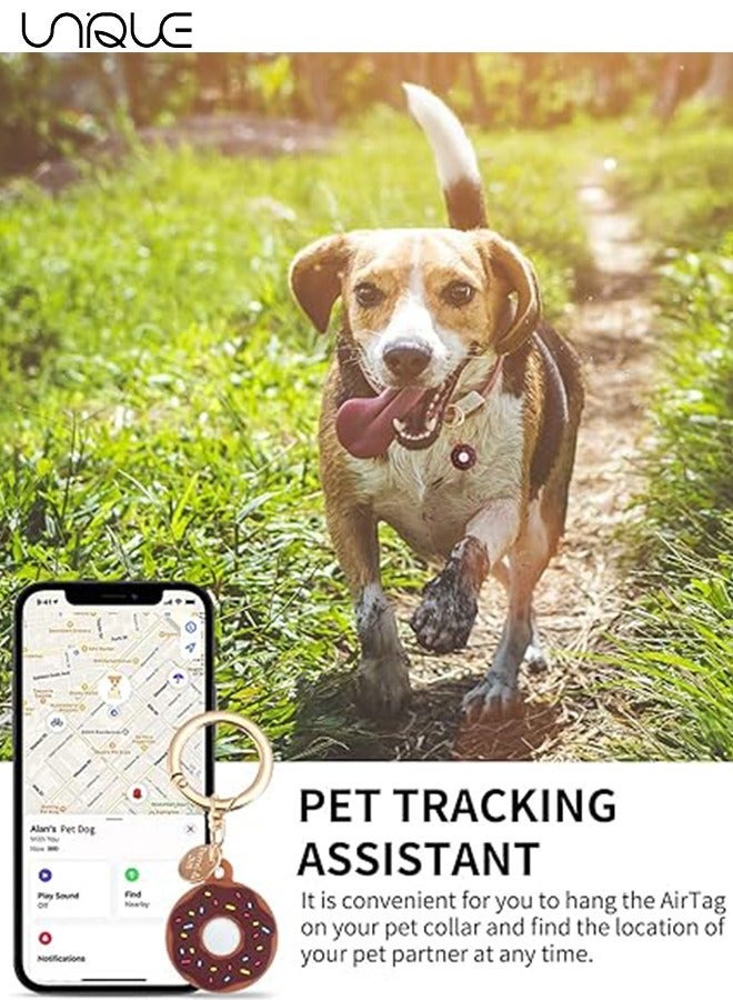 يونيك 2 حزمة أبل Airtag كيشين دونات القضية لحالة واقية AirTag، سيليكون واقية حالة حامل آمن مع حلقة مفتاح، حامل الخدش المضادة للسقوط، مكافحة فقدت الملحقات سلسلة المفاتيح للأطفال الأليفة - Image 4