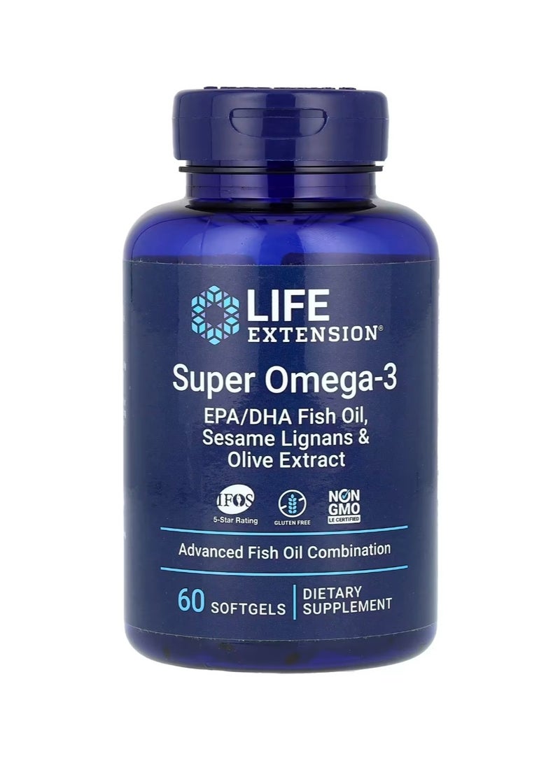 لايف إكستنشن سوبر أوميجا 3 EPA/DHA، زيت السمك، قشور السمسم، ومستخلص الزيتون، 60 كبسولة هلامية - Image 1