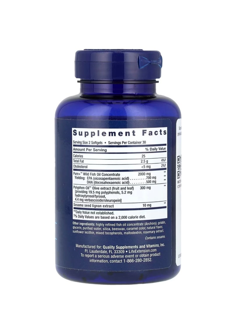 لايف إكستنشن سوبر أوميجا 3 EPA/DHA، زيت السمك، قشور السمسم، ومستخلص الزيتون، 60 كبسولة هلامية - Image 2