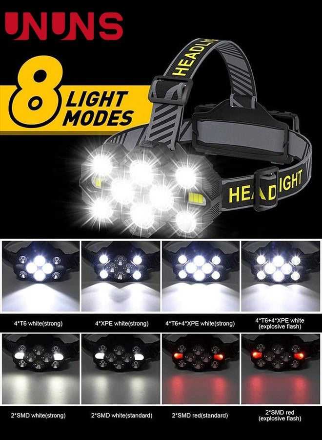 UNUNS Headlamps,Rechargeable Head Light Lamp,22000 Super Brights 10 LEDs Head Lamp With Red Light,8+2 Modes Headlight,Waterproof Forehead Head Flashlight For Outdoor Running Hunting Camping Hiking - Image 5