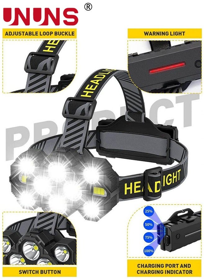 UNUNS Headlamps,Rechargeable Head Light Lamp,22000 Super Brights 10 LEDs Head Lamp With Red Light,8+2 Modes Headlight,Waterproof Forehead Head Flashlight For Outdoor Running Hunting Camping Hiking - Image 2