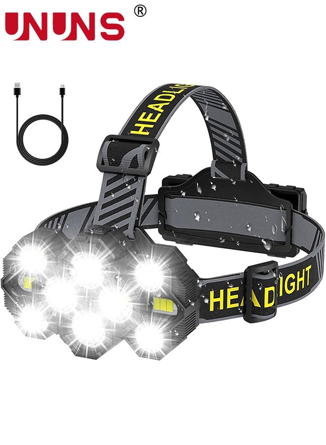 UNUNS Headlamps,Rechargeable Head Light Lamp,22000 Super Brights 10 LEDs Head Lamp With Red Light,8+2 Modes Headlight,Waterproof Forehead Head Flashlight For Outdoor Running Hunting Camping Hiking - Image 1