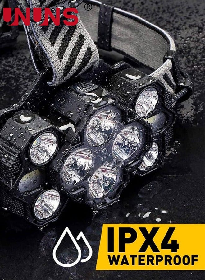 UNUNS Headlamps,Rechargeable Head Light Lamp,22000 Super Brights 10 LEDs Head Lamp With Red Light,8+2 Modes Headlight,Waterproof Forehead Head Flashlight For Outdoor Running Hunting Camping Hiking - Image 4