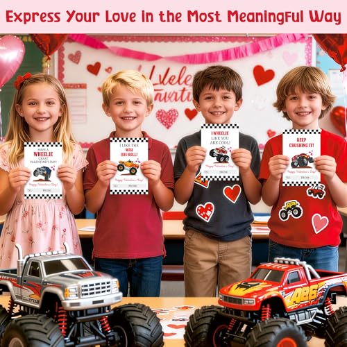 TICIAGA 72pcs Valentine’s Day Monster Truck Greeting Cards with Envelop and Sticker for Kid, 4 x 6 IN Monster Truck Notecard Exchange Gift for Boy Girl School Classroom Supply, Valentines Party Favor - Image 5