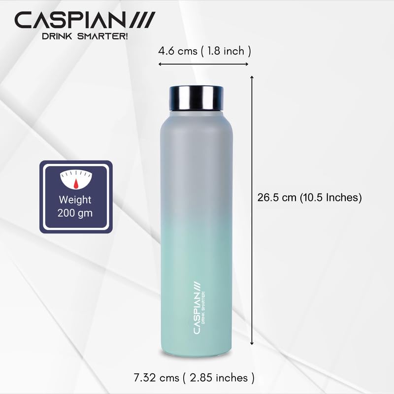 CASPIAN /// Astra ISI Certified Stainless Steel Water Bottle 1 ltr. (Grey & Green 1 Litre) |Leak Proof Thunder for Fridge Home Office Travel School Kids Boys Girls Adults Sports Gym Yoga Gift|BPA Free - Image 2