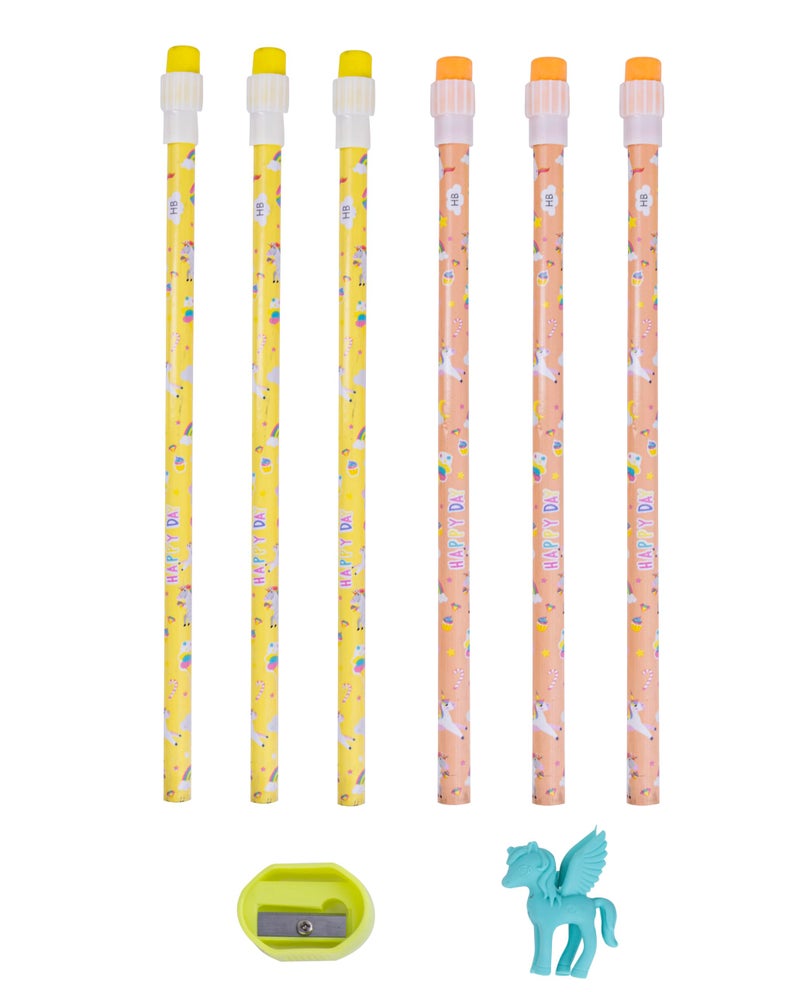 GETHOME Gethome Unicorn Dream Stationery Pencil Set Combo with Metal Compass, 6 Colorful Pencils, Sharpener, Eraser for School Kids Fun and Functional School Supplies Stationary (Pack Of 1)  - Image 3