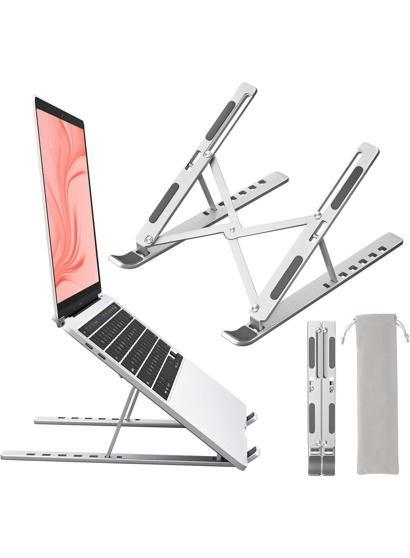 Laptop Stand for Desk, Aluminum Metal MacBook Stand,Computer Riser for Desk, Portable Foldable Adjustable Notebook Holder, Compatible with 10-15.6 Inch Laptops, iPad