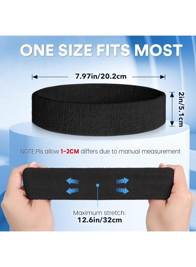 TEMPO 3 Pcs Headbands, Stretchy Non Slip - Sweatbands Sports Hairband for Men & Women, Moisture Wicking Athletic Cotton Terry Cloth, Summer Head band for Yoga, Workout, Running, Tennis, Basketball - Cycling Fashion Hair Accessories - Image 4