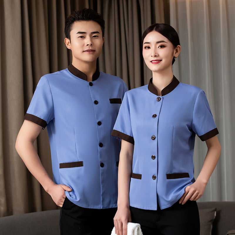 Cleaning Work Clothes Summer Property Cleaning Clothes Short Sleeve suit Hotel Cleaner Auntie Cleaner Work Clothes Female women's gray - Image 4
