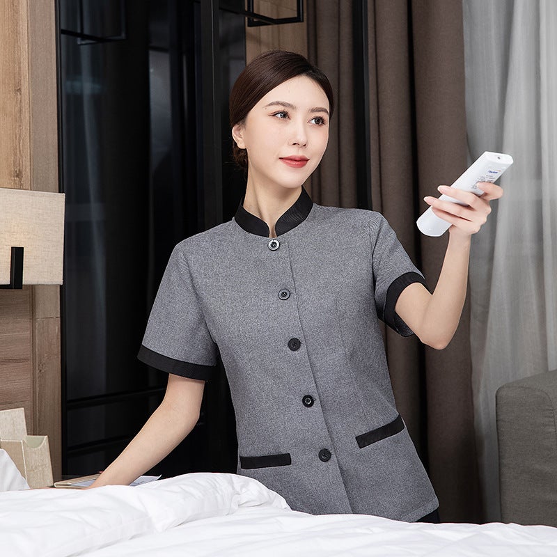 Cleaning Work Clothes Summer Property Cleaning Clothes Short Sleeve suit Hotel Cleaner Auntie Cleaner Work Clothes Female women's gray - Image 1