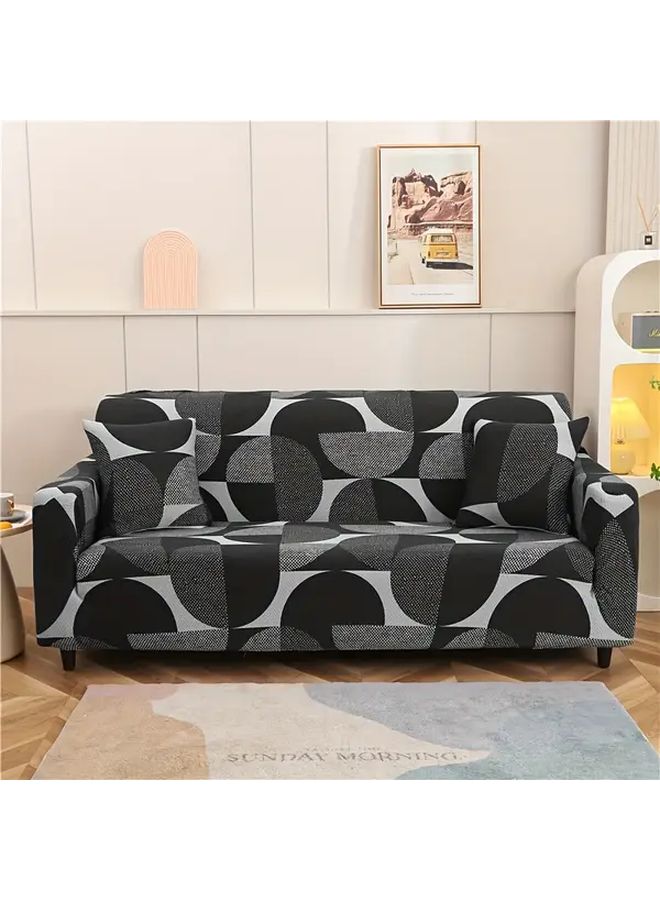 غطاء أريكة قابل للتمدد بتصميم هندسي بالأبيض والأسود والرمادي، مقعد فردي ناعم قابل للتنفس وصديق للحيوانات الأليفة - Image 1