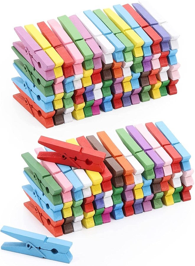 Just Flowers 4.5 CM Long 100 Pcs Colorful Wooden Clothespins, Wooden Photo Clips for Hanging Photos, Pictures, Crafts, Laundry, Decoration - Image 1