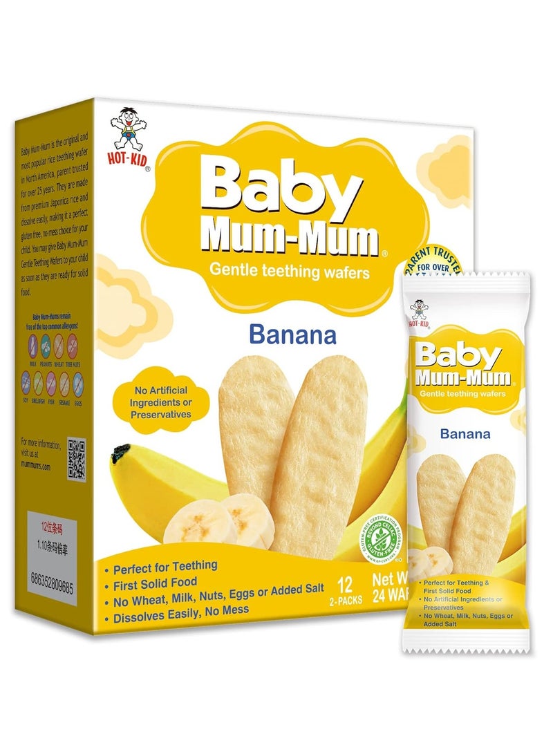 HOT-KID Baby Mum-Mum, Gentle Teething Wafers, Banana, 12 Packs, 2 Wafers Each  - Image 1