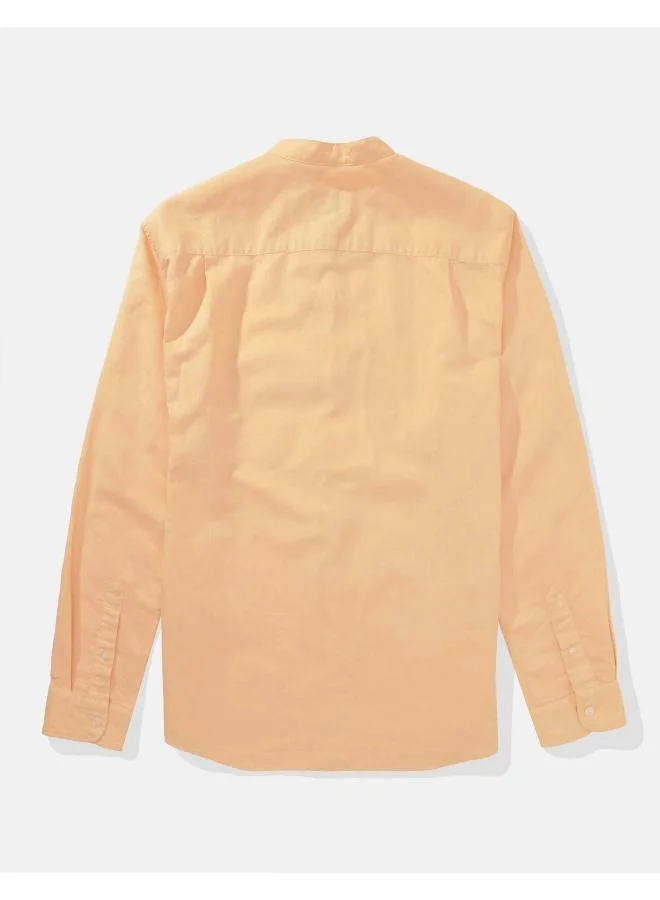 American Eagle AE Band Collar Linen Button-Up Shirt