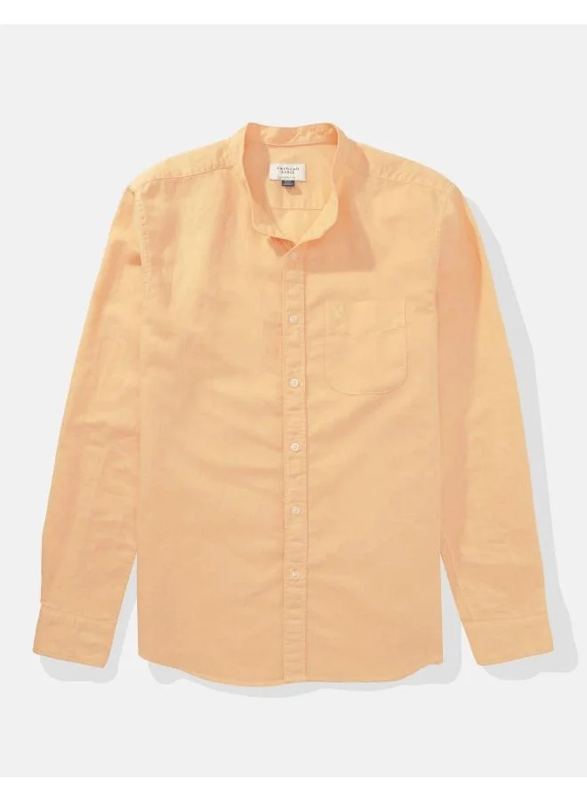 American Eagle AE Band Collar Linen Button-Up Shirt