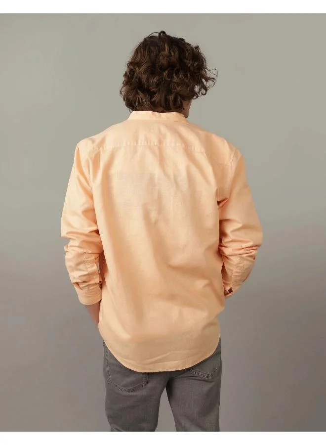 American Eagle AE Band Collar Linen Button-Up Shirt