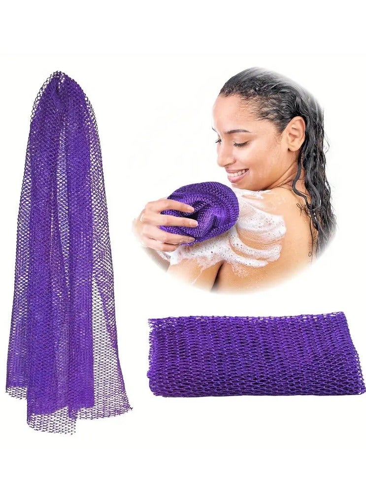 Rozino 1pc African Net Sponge - Exfoliating Bath Wash Cloth, Long Handle Body Scrubber, Shower Back Foot Scalp Cleaner, Dead Skin Remover, Black Owned Authentic Design - Image 1