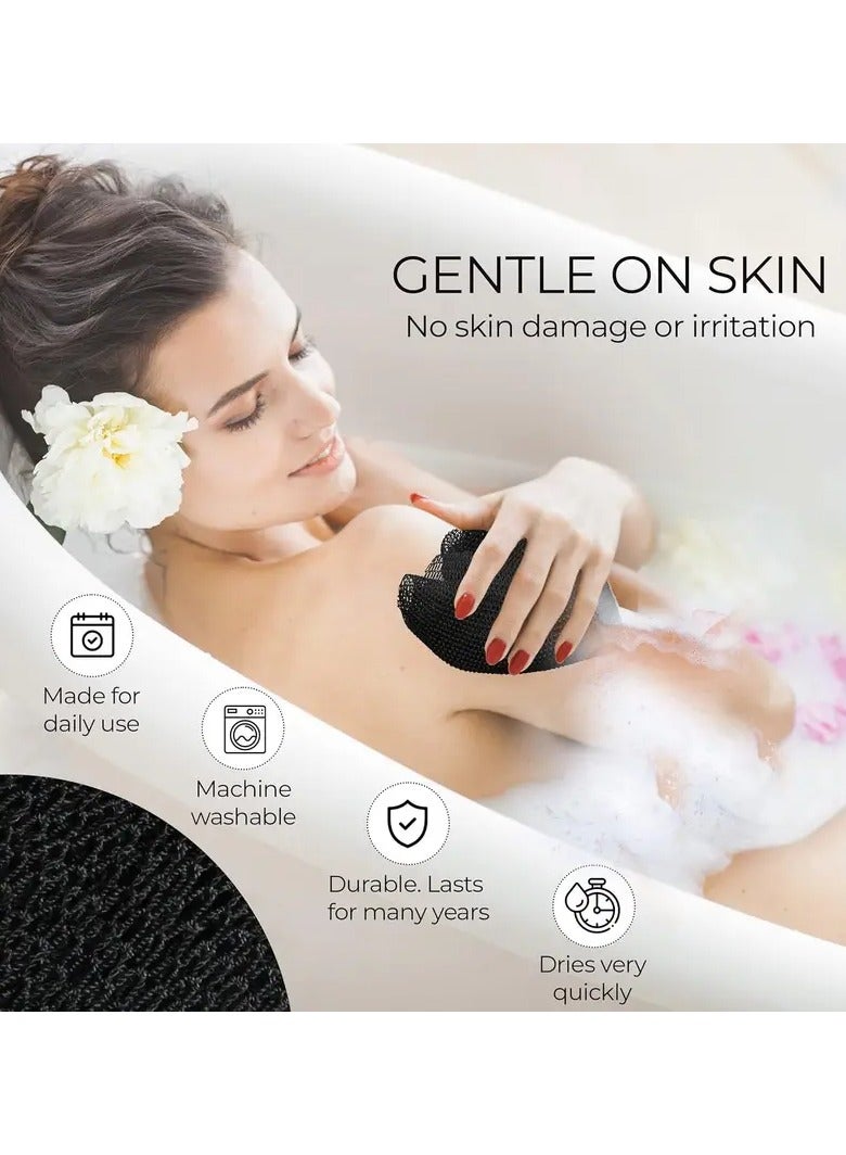 Rozino 1pc African Net Sponge - Exfoliating Bath Wash Cloth, Long Handle Body Scrubber, Shower Back Foot Scalp Cleaner, Dead Skin Remover, Black Owned Authentic Design - Image 4