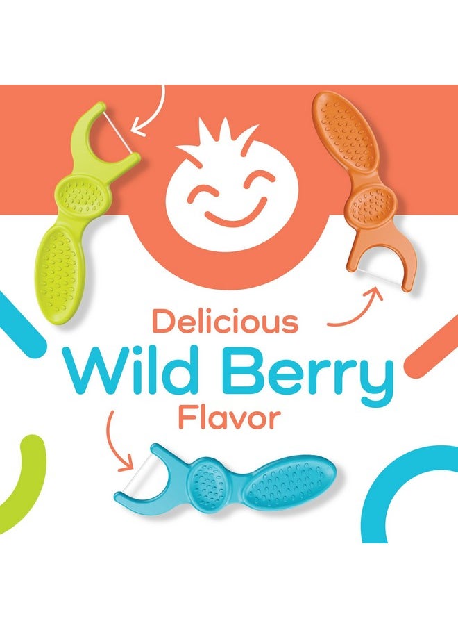 Plackers - Kids Dual Gripz Floss Picks With Double Grip Handle Wild Berry Flavor Colorful Floss Picks For Kids Of All Ages 75 Count (Pack Of 4) - Image 1