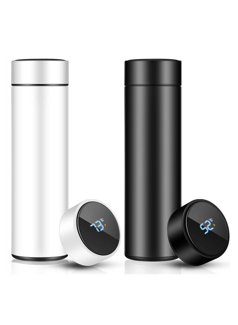 Captaintech Smart Insulated Water Bottle with Temperature Display Travel Mug Leak Proof Portable Stainless Steel Flask for Coffee Tea School Office Black White - Image 1