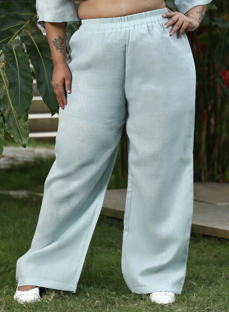 Instafab Plus  Women's Powder Blue Solid Linen-Blend Kurta Set for Women | Best Price UAE