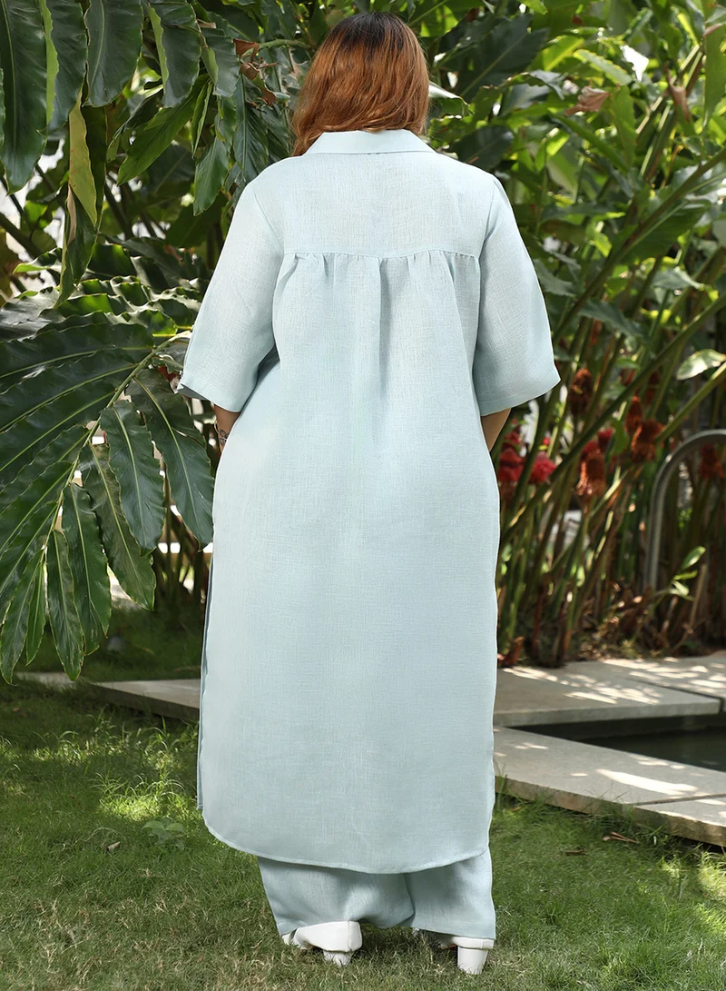 Instafab Plus  Women's Powder Blue Solid Linen-Blend Kurta Set for Women | Best Price UAE